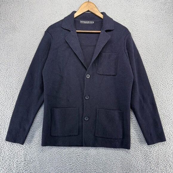 Daniele Blasi Cardigan Sweater Men's Medium Blue Navy Pockets Knit Italy Wool - Picture 1 of 9